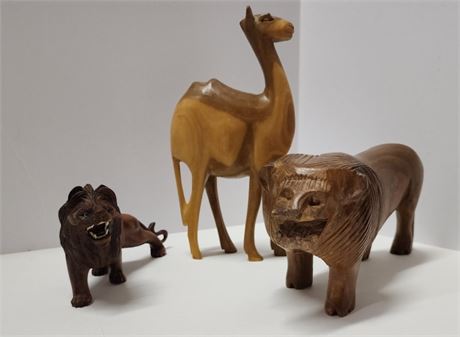 Hand Carved Lion & Camel Trio