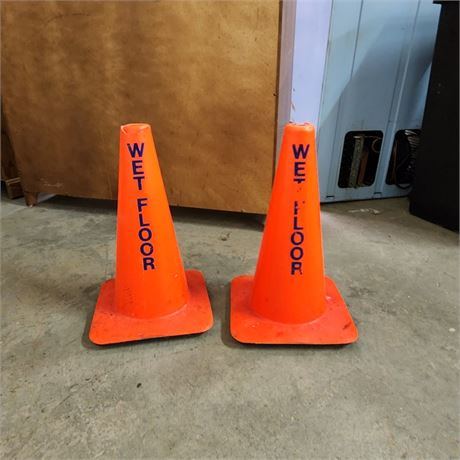 Two Orange Hazard Cones, 18" tall