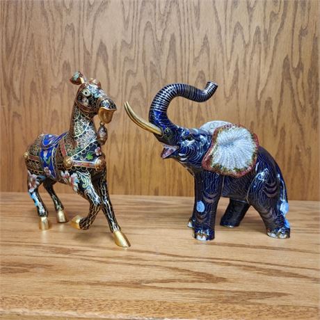 Cloisonné Horse & Elephant Sculpture