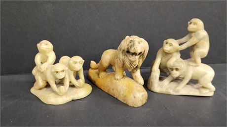 Hand Carved Stone Monkey & Lion