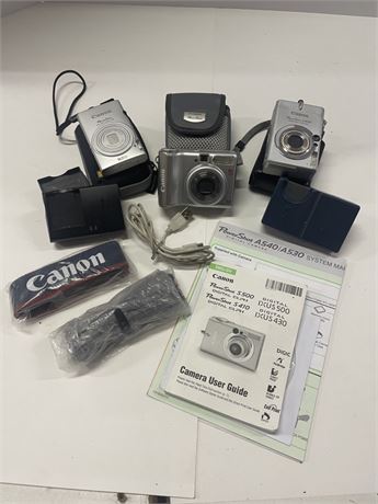 Cannon Powershot Camera Trio, All w/ Cases and in Good Condition