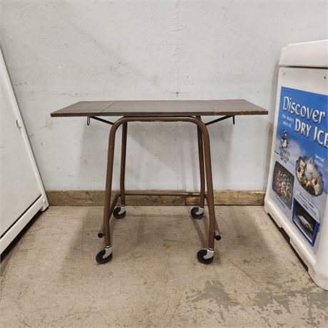 Vintage Rolling Steel A/V Desk w/ Drop Leaves, 34x16x27