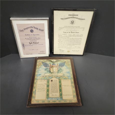 Vintage Framed Military Appreciation/Commission & Service Wall Hangers