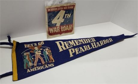 Vintage War Bond Advertising & Pearl Harbor Pennant