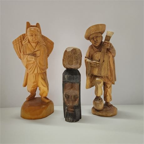 Hand Carved Wood Statue Trio - 12"⬆️