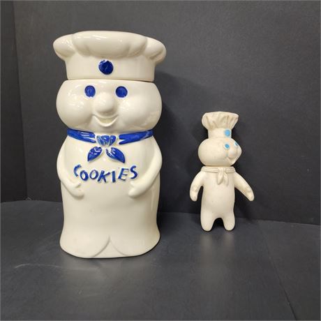 Vintage Pillsbury Dough Boy Cookie Jar & Figurine -  11" & 7" ⬆️