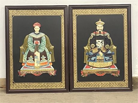 Large Framed Asian Style Relief Pair - 20x28