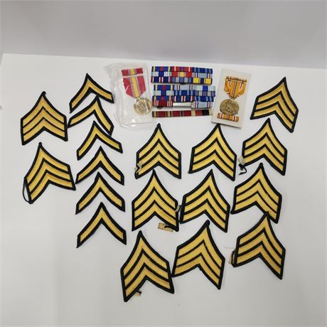 Assorted Military Insignia Patches-Bars-Medals