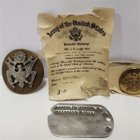 Vintage Honorable Discharge with Dog Tag & Navy Seal Pins