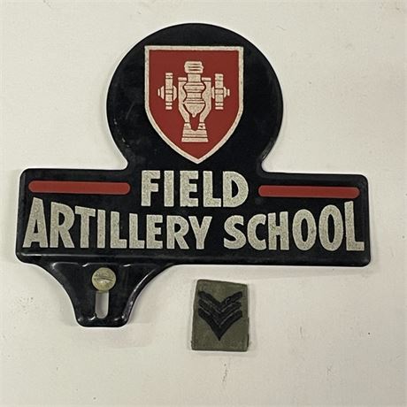 Vintage Metal Artillery School Sign & Patch