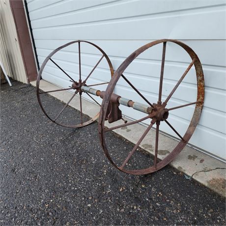 2 - Antique Implement Wheels w/ Axel - 26" Diameter