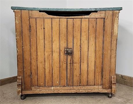 Vintage Wood Door Rolling Cabinet - 36x20x31