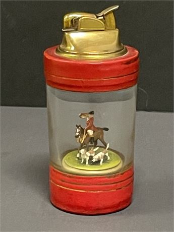 Vintage Rare Evans Fox Lucite Cigarette Table Lighter-English Rider w/ Hunt Dogs