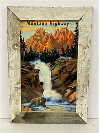 Framed Wood 1937 MT Highways Repro Sign - 13x18