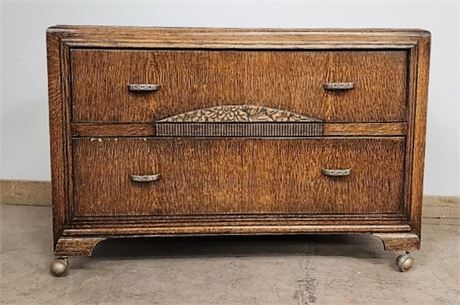 Antique 2 Drawer Dresser w/ Castors - 38x17x25