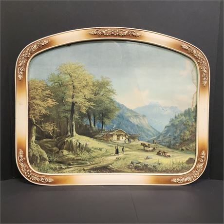 Vintage Framed Mountain Homestead Print - 22x18