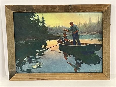 Vintage Barn Wood Framed Reproduction Print w/ Artist's Signature - 20x15