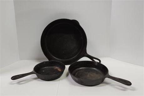 One Large Griswold Vintage Cast Iron Skillet + #3, #8