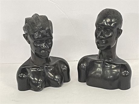 Vintage Hand Carved Ebony African Tribal Bust Pair - 8"⬆️