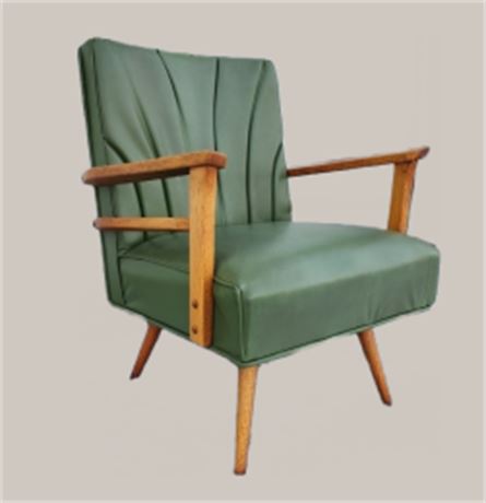 Mid-Century Green Chair w/ Wood Arms