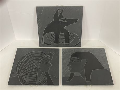 Super Nice 1986 Egyptian Carved Slate From Leree Studio Set -12x11