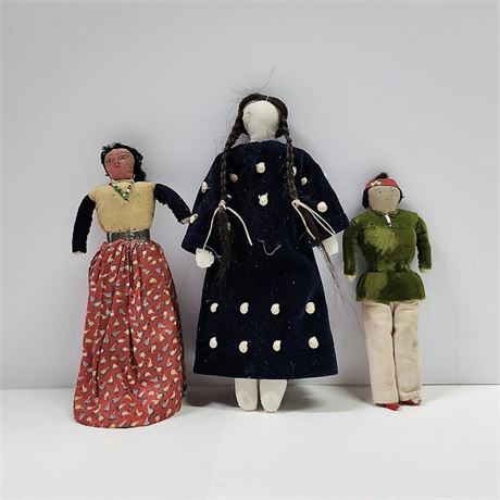 Vintage Handmade Native American Doll Trio