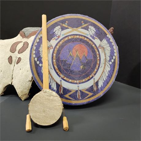 Native American Hand & Spin Drum Pair