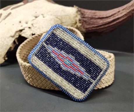 Hand Beaded Belt Buckle w/ Woven Belt - 40"