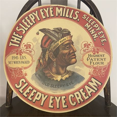 Vintage Double Sided Cardboard Sleepy Eye Flour Sign - 16" Diameter