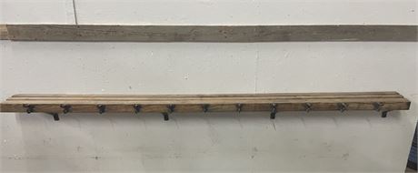 Very Large! Vintage Wood Shelf w/ Hooks - 9'x9"