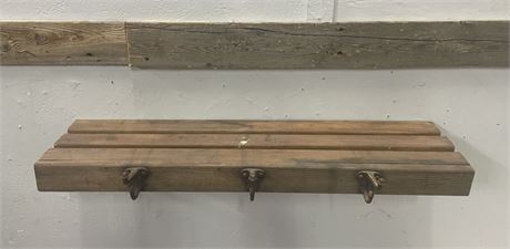 Vintage Wood Shelf w/ Hooks - 34x9