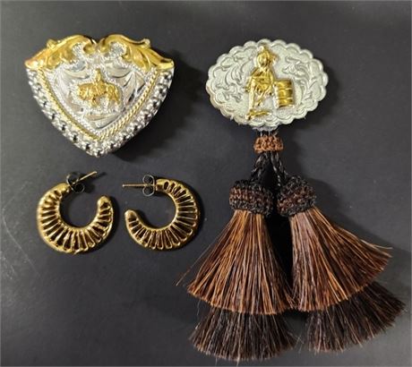 Montana Silversmiths Pin, Button Cover, & Earrings