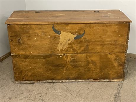 Huge Antique Wood Chest w/ Painted Skull - 52x19x29