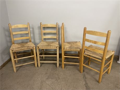 4 Wood Chairs w/ Rattan Seats