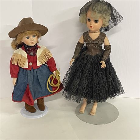 Vintage Doll Pair w/ Stands