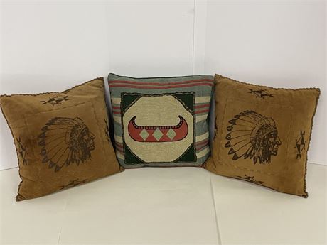 2 Suede Indian Chief Bust Throw Pillows ➕ Canoe Pillow