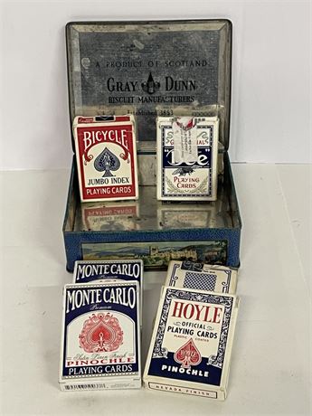 Vintage Playing Cards & Biscuit Tin