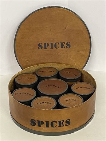 Wood Spice Box Organizer w/ Lids - Big Box 9" Diameter/Small Boxes 3"