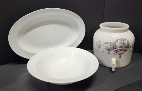 Large Home Decor Bowl Platter & Jug w/ Spigot - 15" & 20" Diameters