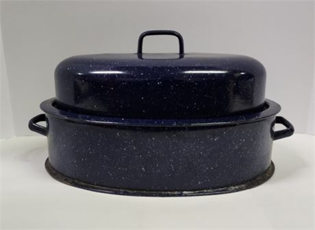 Unique Vintage Blue Enamel Roaster - 13x18