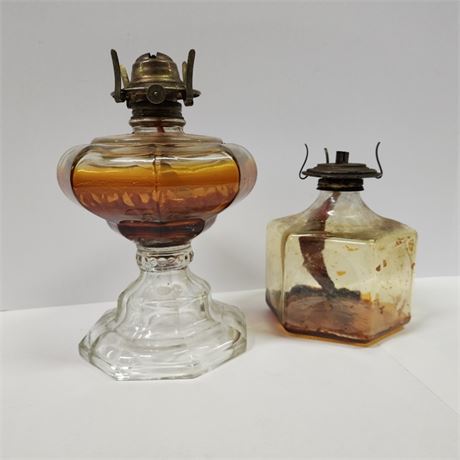 Vintage Glass Oil Lamp Pair