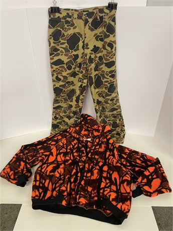 Camo Pant 32 sz & Safety Camo Fleece Jacket XXL