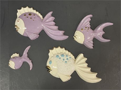 Painted & Glazed Porcelain Fish Family Wallhangers