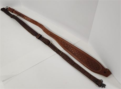 Tooled & Stitched Leather Rifle Sling Pair - 35"➡️