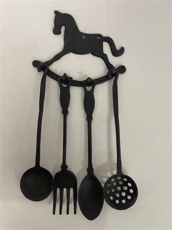 Complete Cast Iron Kitchen Utensils & Wall Hanger Set