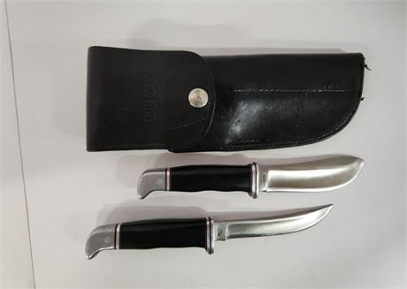 Buck Hunting Knife Set with Leather Double Sheath