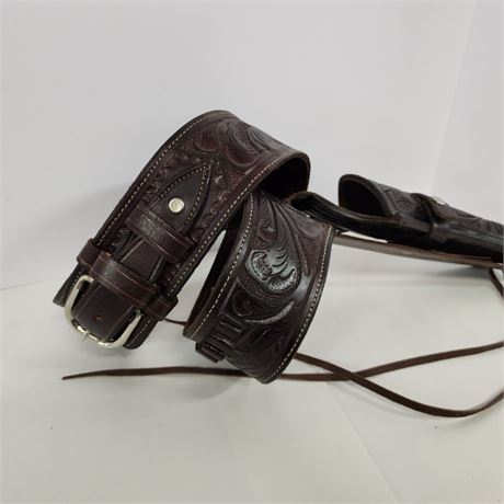 Like New Tooled Leather Holster Belt - 44"