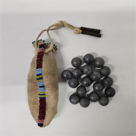 Hand Beaded Medicine Pouch with Musket Balls