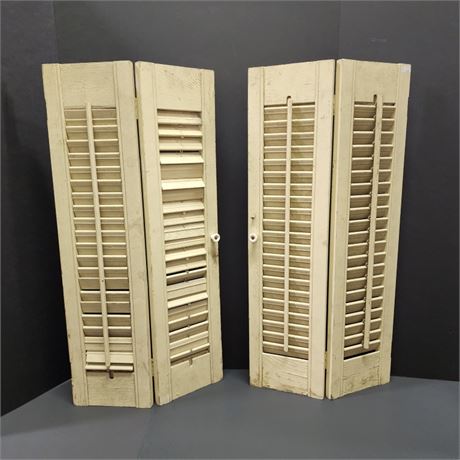 Vintage Louvered Wood Bi-Fold Cabinet Doors...13x28