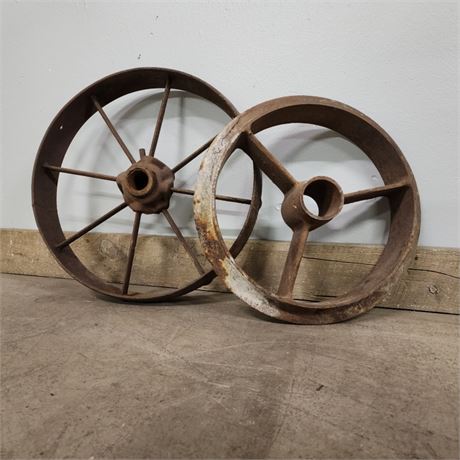 Vintage Iron Cart Wheel Pair...16" & 14"dia